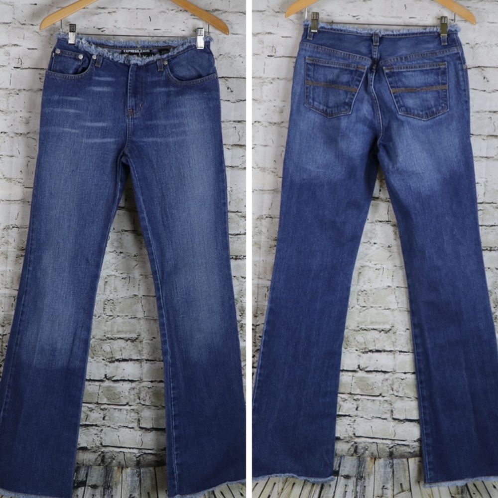EXPRESS JEANS Flare Fringe Fray waist 3/4L 27x32